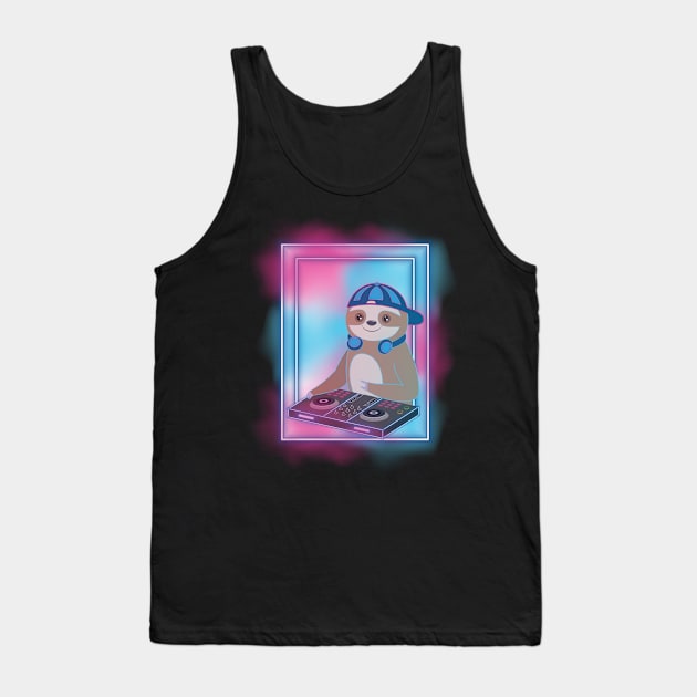 Cute Baby Sloth Playing Dj With Headphones Tank Top by M Humor